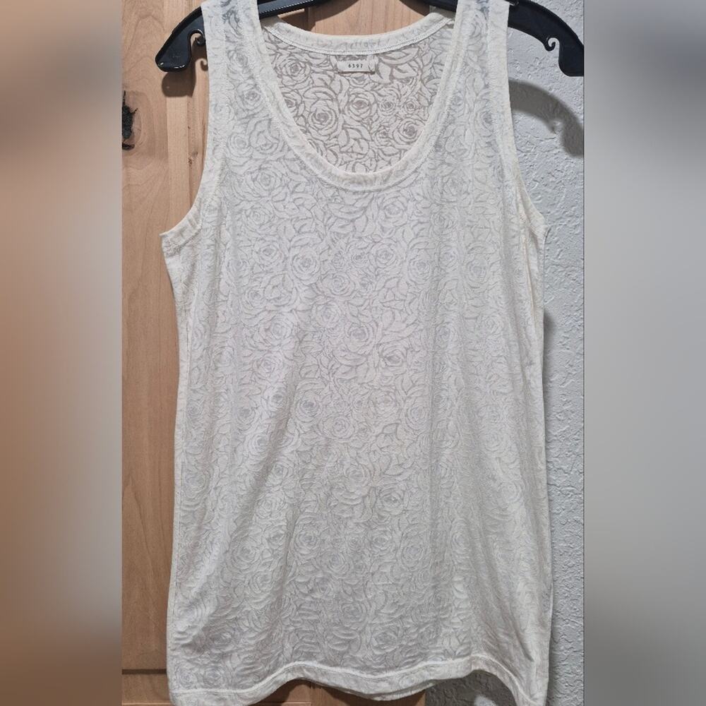 6397 Cream Sheer Floral Embroidered Top, Size M, Cover-Up.